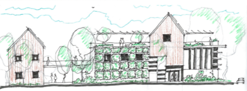 sketch of TREE project buildings as imagined by artchitect